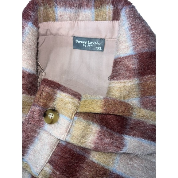 Sweet Lovely by Jen Plaid Shacket 1XL Overshirt Jacket‎ Button Front Brown Tan - Picture 2 of 6